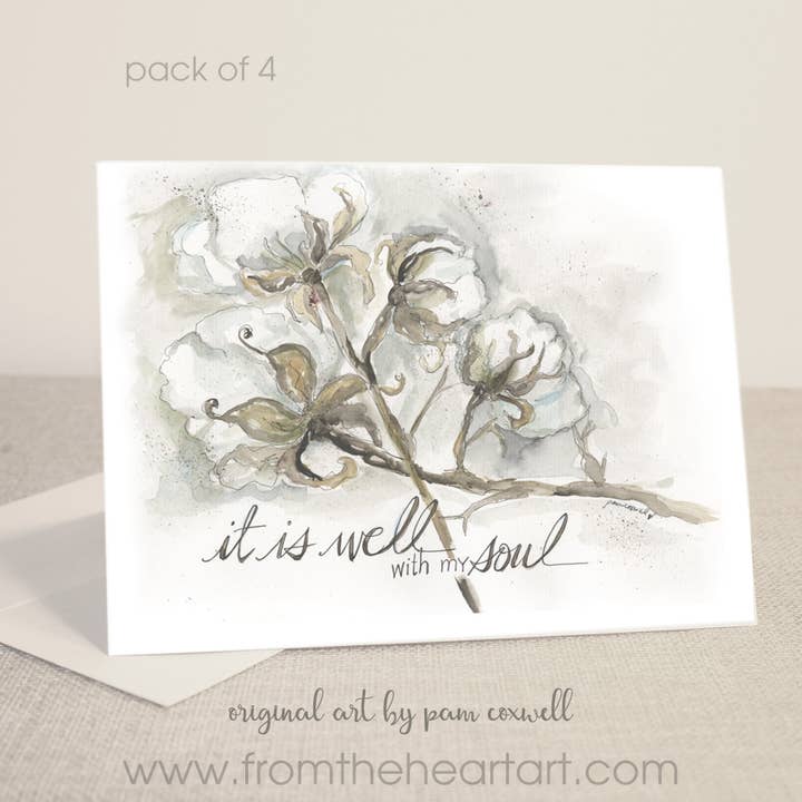 Cotton Boll - Notecards for wholesale by From The Heart Art