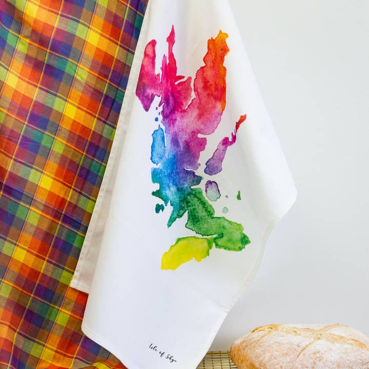 Skye akvarel kort viskestykke for engroshandel hos Sarah Leask Studio