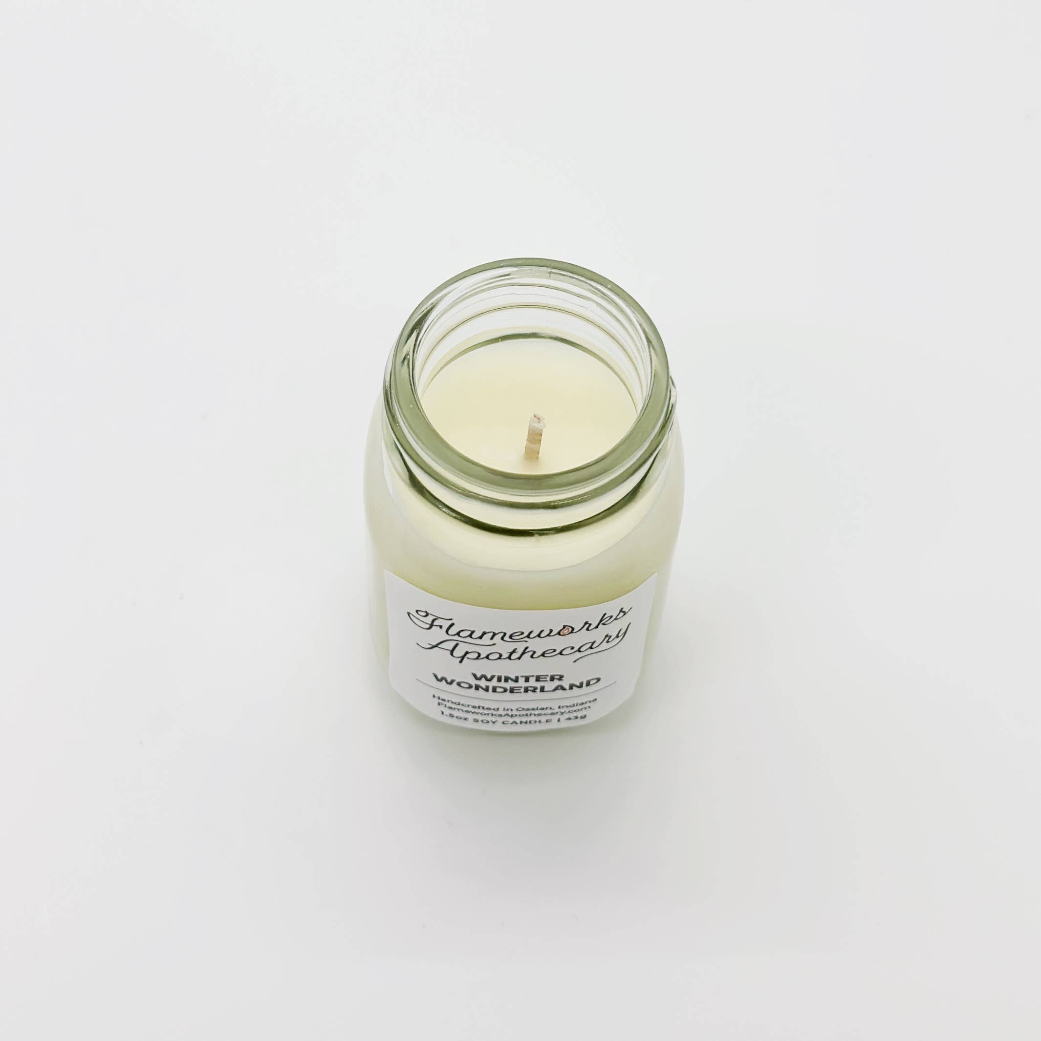 Flameworks Apothecary – wholesale Jar/filled candle – Winter Wonderland 1.5 oz Mini Mason Jar Candle1