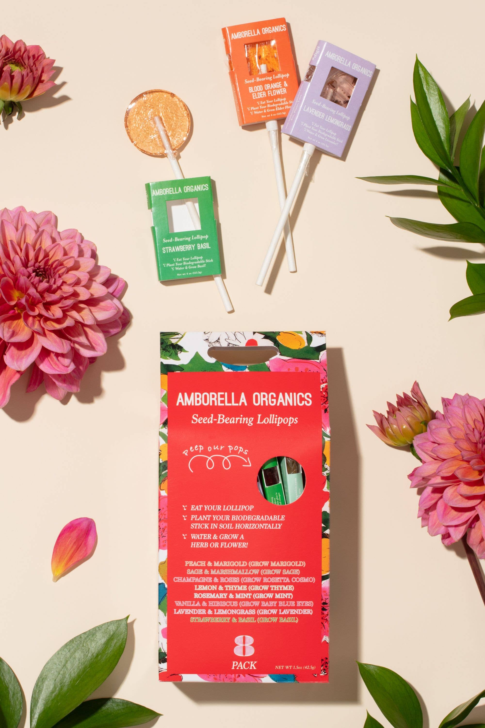 Amborella Organics - Wholesale Lollipop - Garden Lover's 8 Pack (Eat, Plant & Grow a Herb/Flower)2