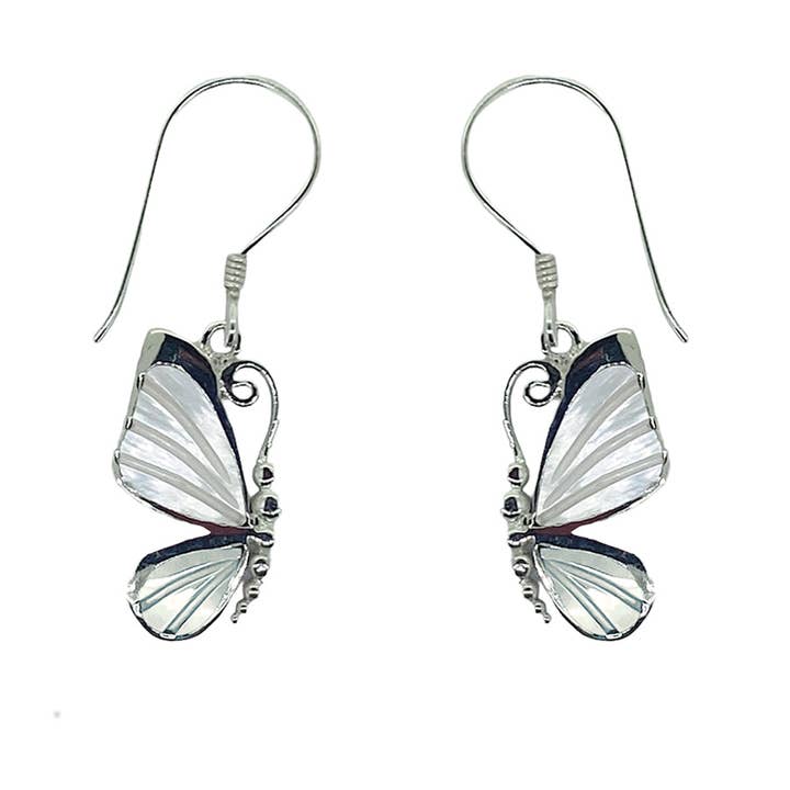 (337AMOP) Mother Of Pearl Butterfly Silver Earrings for wholesale by Vera Wolf