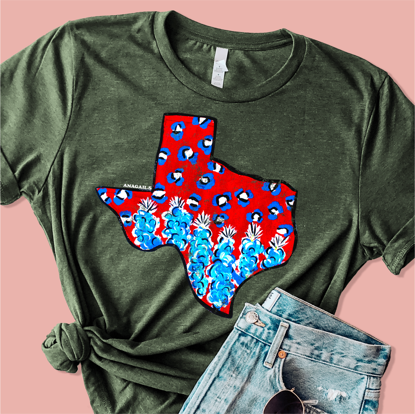 Anagails - Venta al por mayor Camiseta serigrafiada - Mujer - Bluebonnets de Texas pintados a mano3