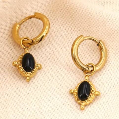 Mini-créoles pendantes acier rococo cabochon ovale 0324018 pour la vente par Lilas de Seine