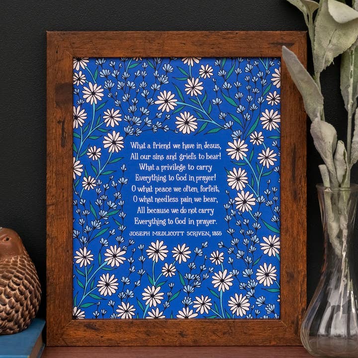 Stampa artistica dell'inno «Che amico abbiamo in Gesù» - Blu per la vendita all'ingrosso da parte di Little Things Studio