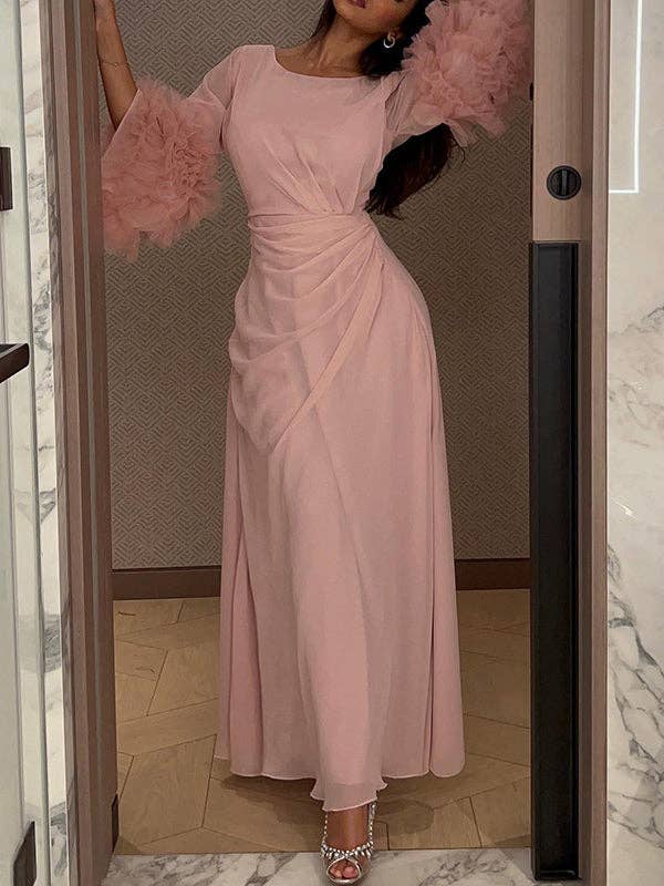 Plush Looks – wholesale Dress – Women's – Pleated Tie-Waist Flared Sleeve Maxi Dress7