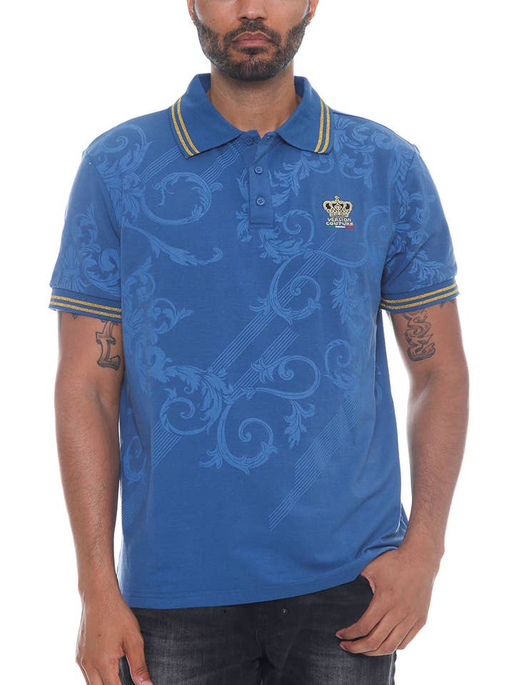 WEIV - Wholesale Polo - Men's - Version Couture Print Polo Button Down Shirt Cotton Blend