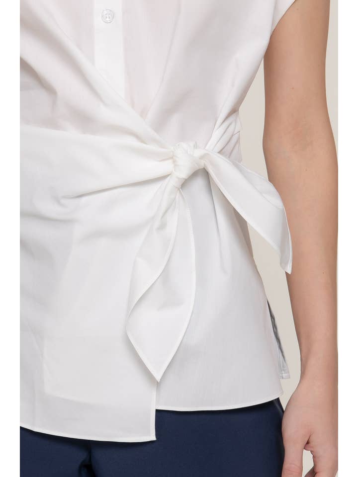 Active Basic | Active USA - Wholesale Button Down Shirt - Women's - Short Dolman Sleeve Button Down Side Knot Poplin Shirt19