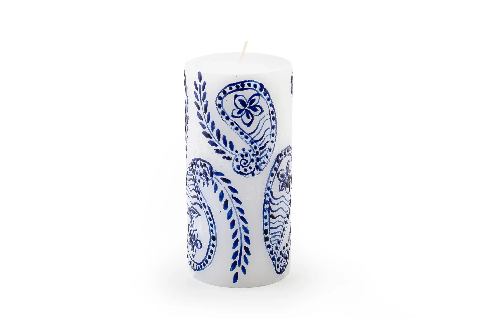 Thumbprint Artifacts - Wholesale Tapered Candle/Candlestick - Henna Blue on White Candle2