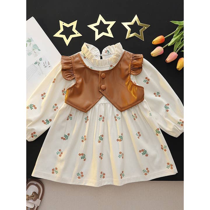 Kleinkind Herbst Blumenkleid mit Kunstlederweste 2-teiliges Set für den Großhandel von PatPat