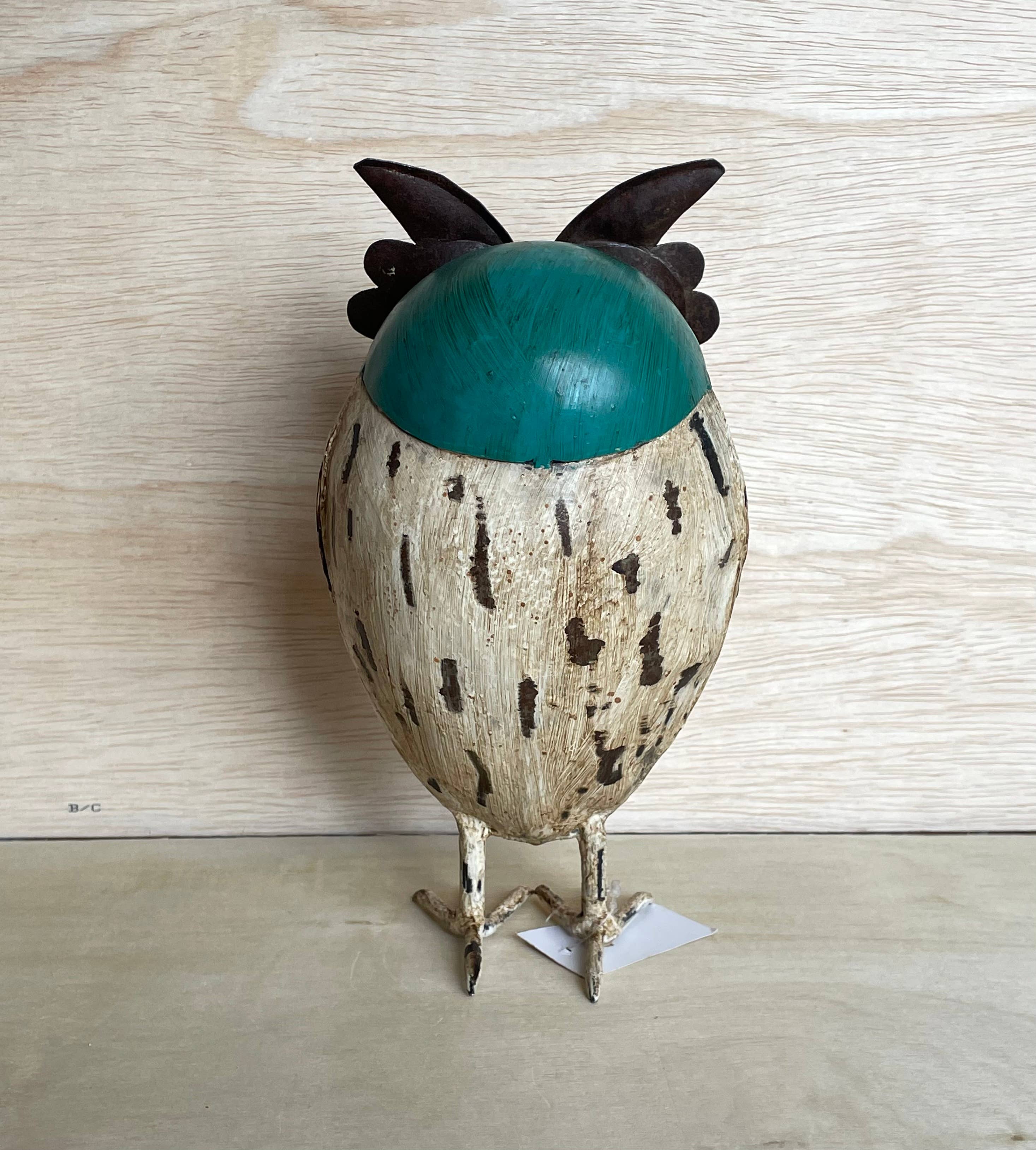 Everyday Artifact - Wholesale Sculpture - Owl Blue Large Recycled Metal Animals2