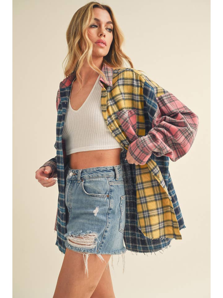 Blue Pink Yellow 8316DN Neela Multi Color Plaid Flannel Shirt 1 for wholesale on Faire10