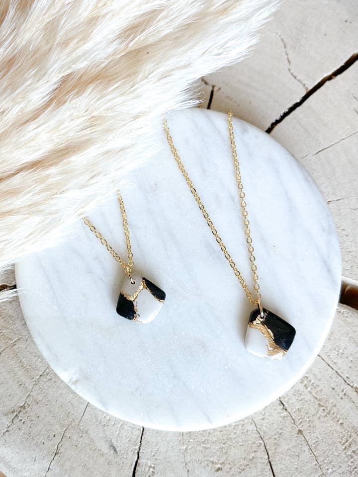 Small Gold Leaf Black, White, Taupe on Gold Cable Chain for wholesale by Kush Life Designs