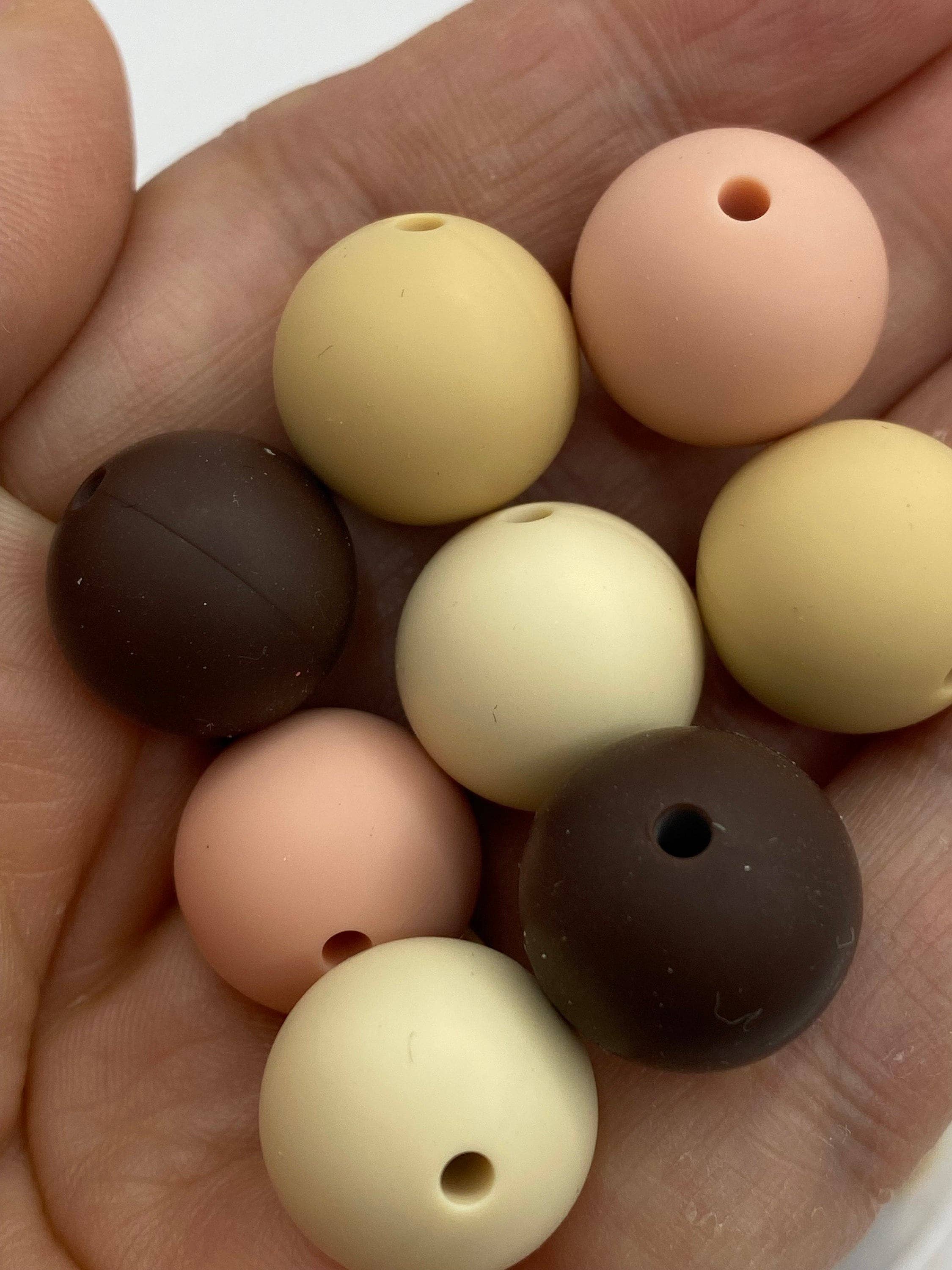 ASAP Craft Supplies - Vente Perle - Mélange de Couleurs Neutres - Perles Rondes Solides en Silicone - 15mm - 50 Perles1