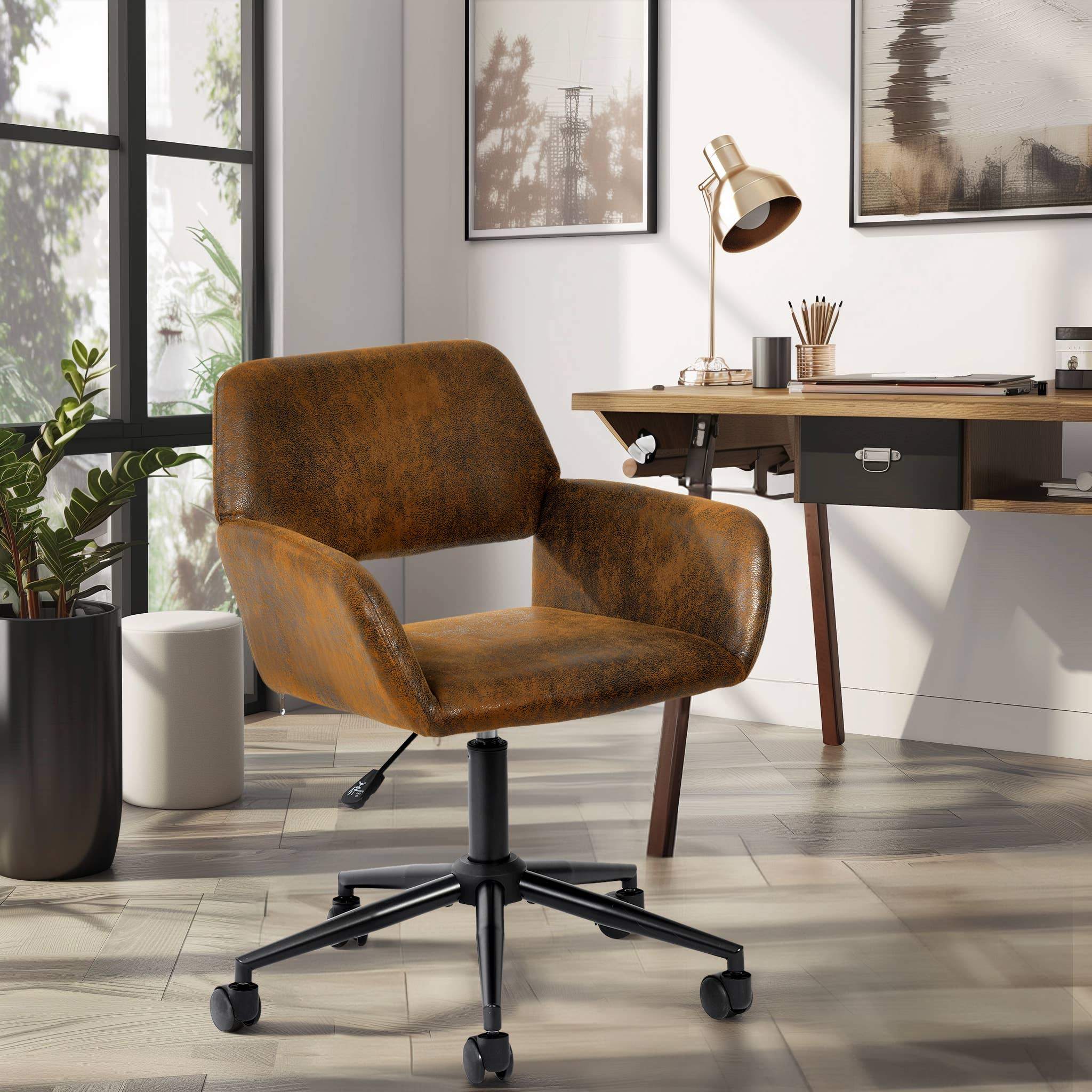 39F Inc. - Wholesale Chair - Adjustable Task Chair with Swivel Base Suede Brown/Beige15