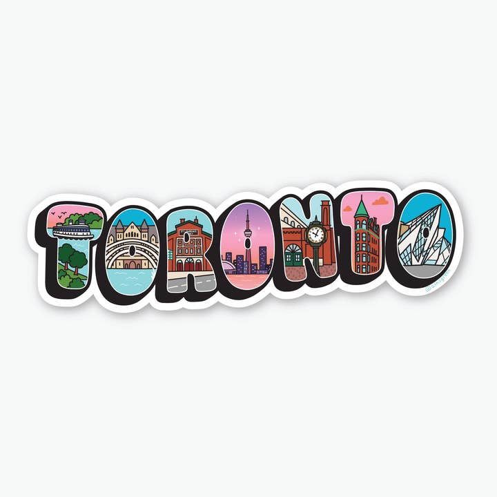 'Toronto' postcard style sticker - 4" vinyl sticker for wholesale by Ashleigh Green Studios