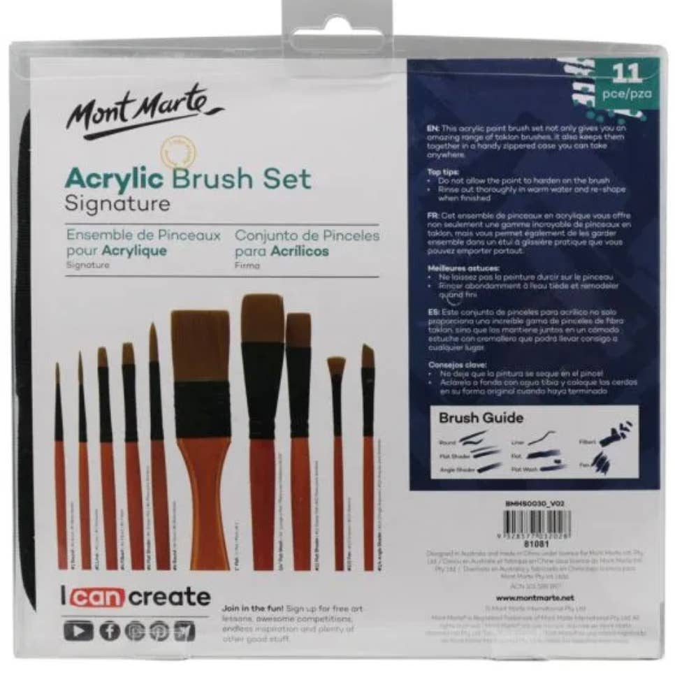 Mont Marte Usa, Inc. - Wholesale Paint/Wax Brush - Taklon Brush Set in Wallet Signature 11pce - Acrylic1