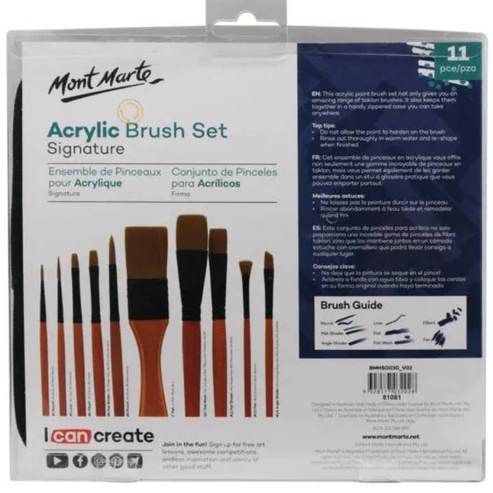 Mont Marte Usa, Inc. - Wholesale Paint/Wax Brush - Taklon Brush Set in Wallet Signature 11pce - Acrylic1