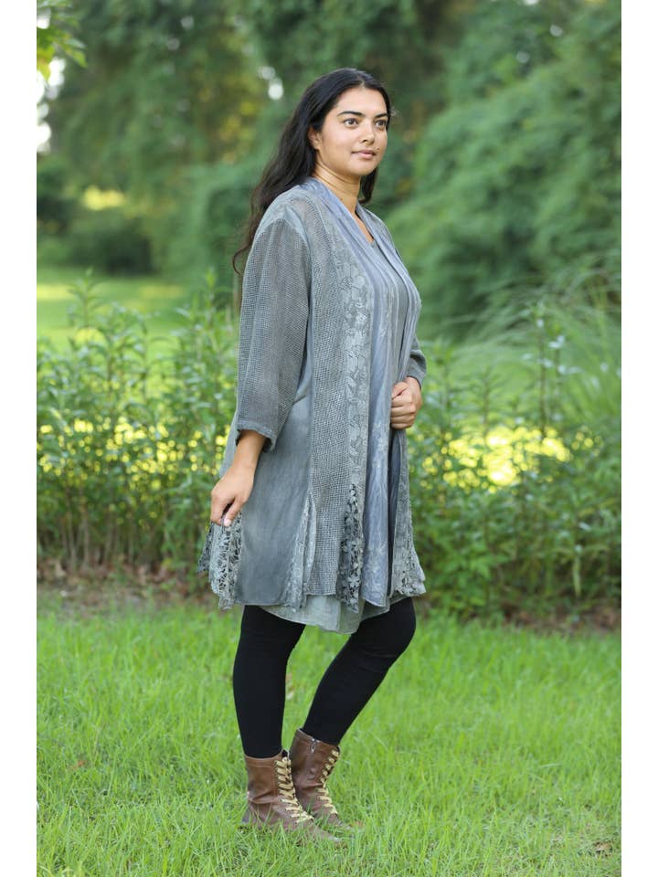 Sacred Threads - Wholesale Tunic - Women's - Tranquil Charcoal Viscose Cotton Blend Cardigan Set