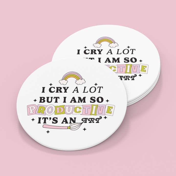 I Cry A Lot But I Am So Productive Its An Art | Set of 2 | Coasters for wholesale by amarieacreates