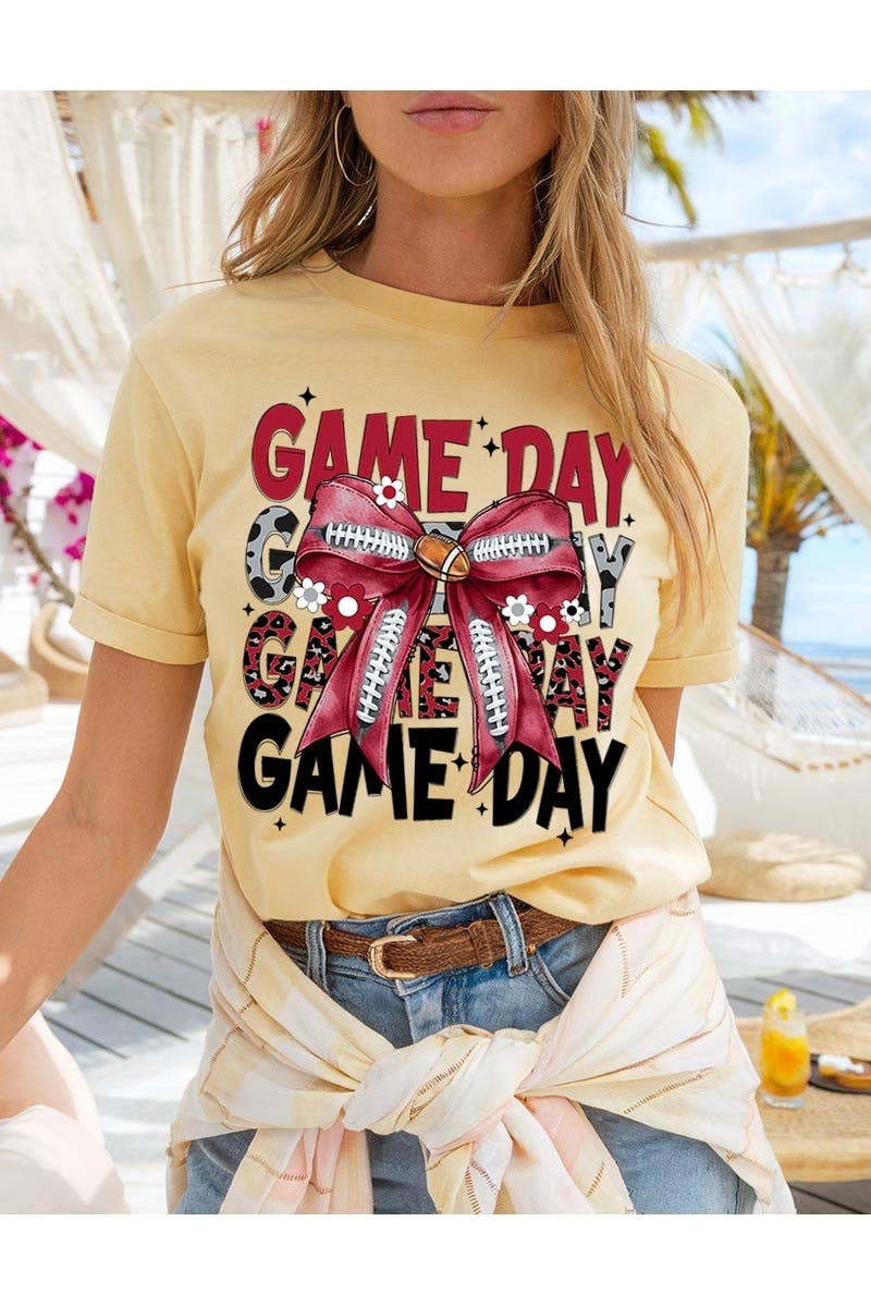 COLORBEAR - Wholesale T-Shirt (Graphic) - Women's - Red Silver Football Game Day Bow Heavy Cotton Tee8