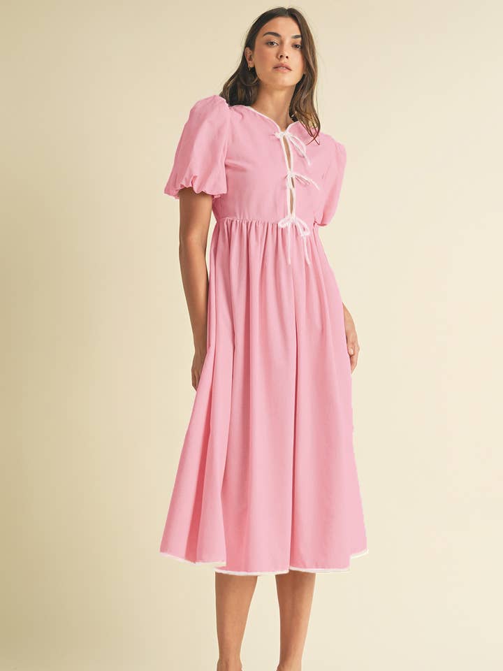 LD1558 Bow Tie Short Sleeve Midi Dress for wholesale by EB LUXE