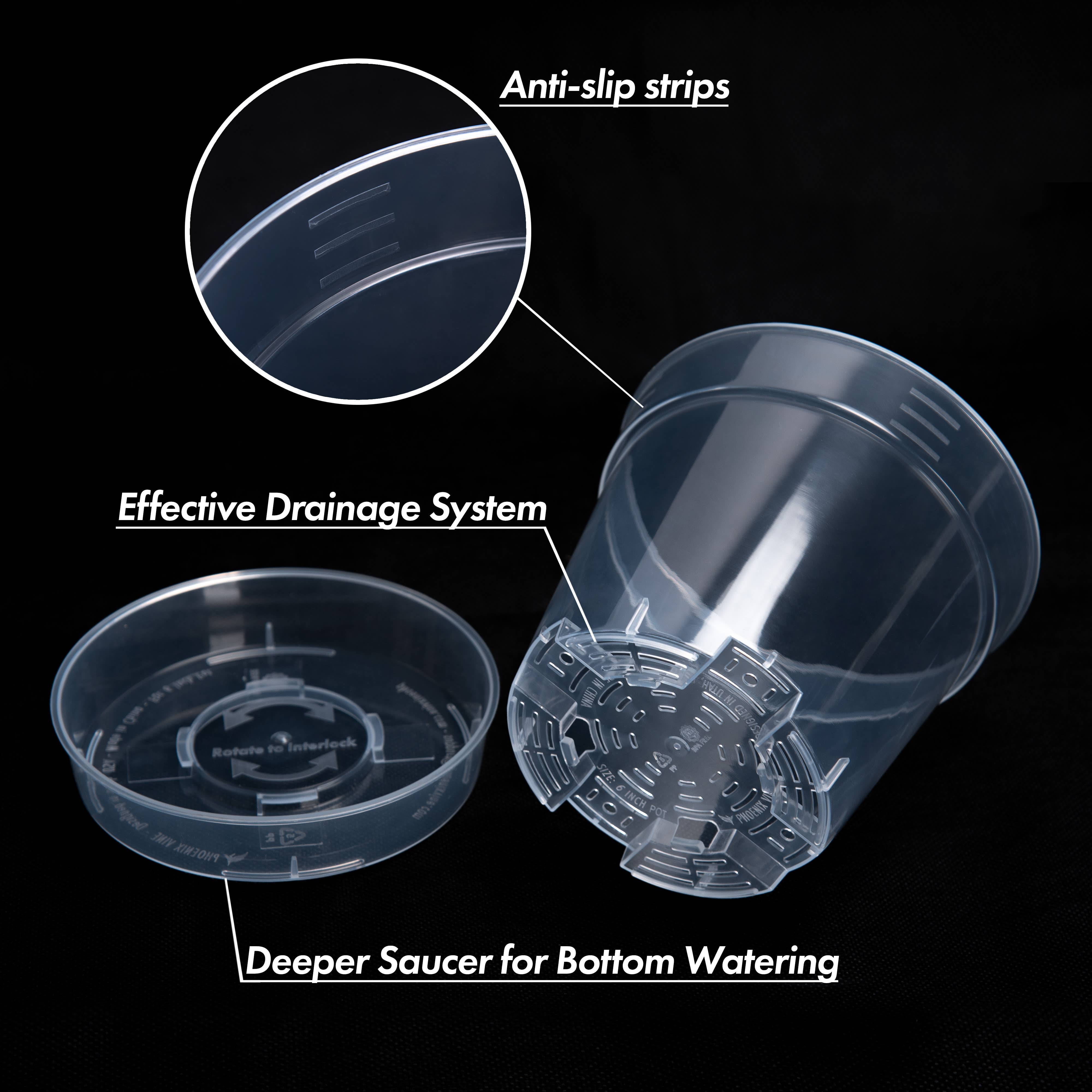 D'VINE DEV - Wholesale Plant Pot - Clear Nursery Pot with an Interlocking Saucer, 6" X 5.5"4