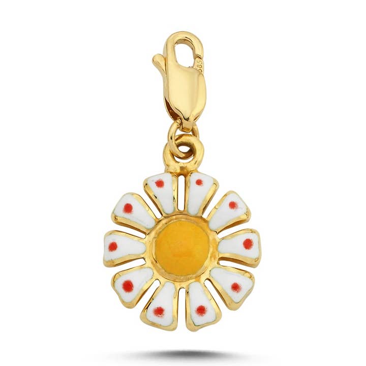 GOLD ENAMEL DAISY CHARM for wholesale by Sestra Jewelry