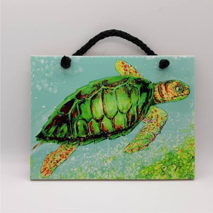 Green Sea Turtle Ceramic Tile for wholesale by Florida Vibes Art / Mungo Key Designs