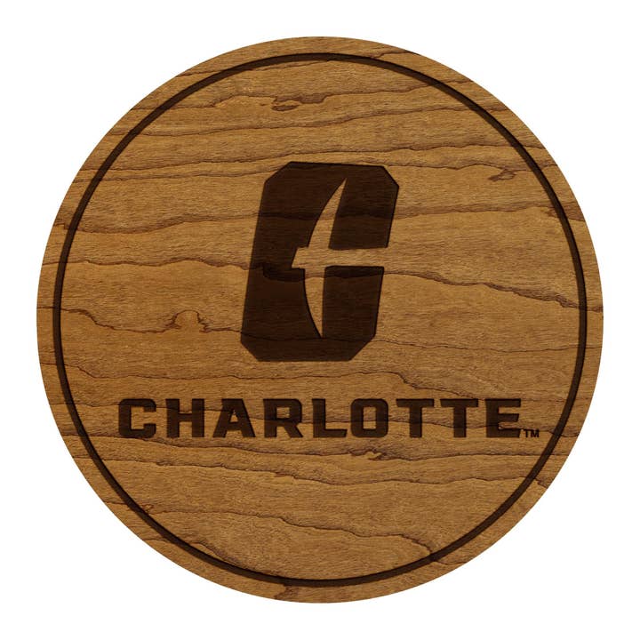 University of North Carolina at Charlotte Wordmark Coaster – Crafted from Cherry or Maple Wood – UNC Charlotte 49ers for wholesale by LazerEdge
