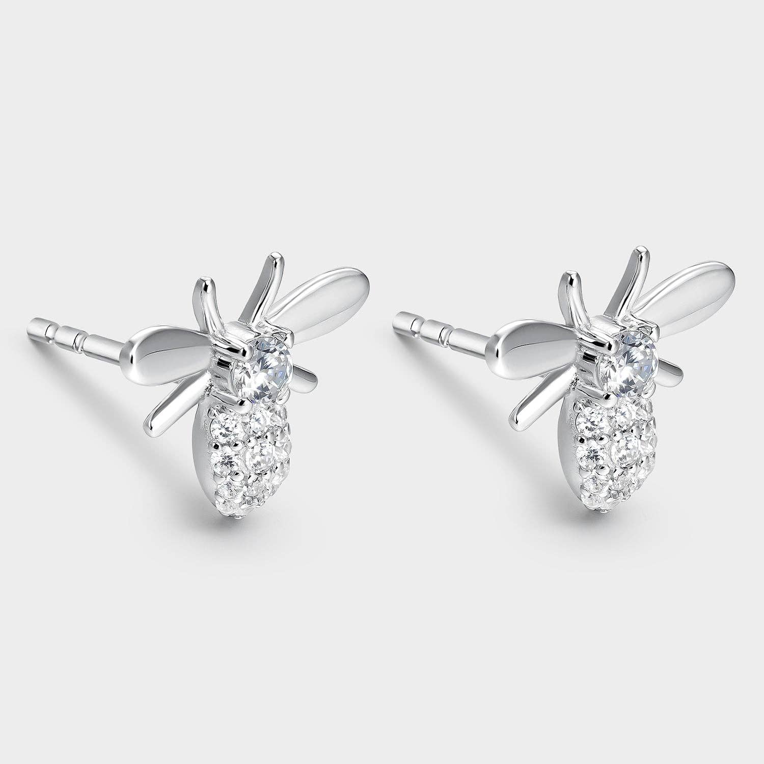 Itemporality - Wholesale Stud/Post Earrings - Silver and cubic zirconia bee earrings2
