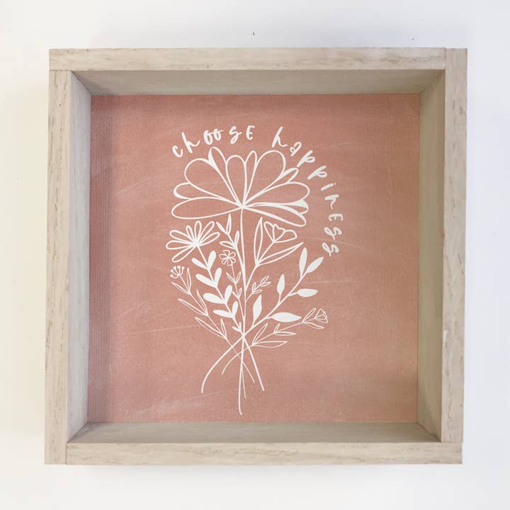 Hangout Home - Wholesale Sign - Choose Happiness Flower Small Décor with Whitewash Frame0