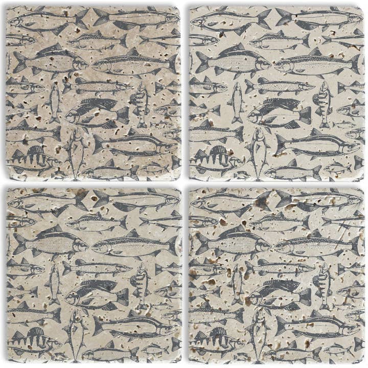 Set de posavasos de piedra - Escuela de peces para venta al por mayor de Queence