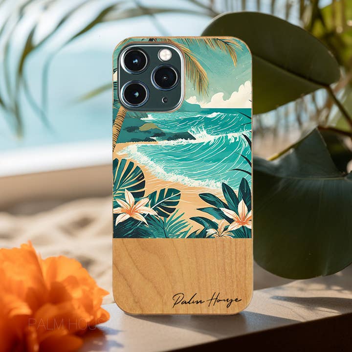 Real Wood iPhone Case, North shore Hawaii, Made in Japan for wholesale by Palm House