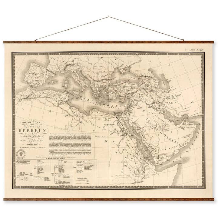 Hebrew World Map Antique Roll Down Scroll Canvas Wall Map for wholesale by Maps Vintage