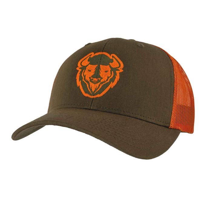 Gorra Bison Trucker - Dark Loden Jaffa Orange para venta al por mayor de Scioto Made