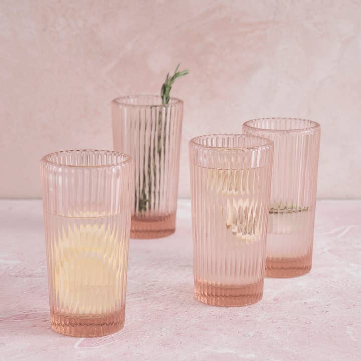 The Collective - Wholesale Drinking glass/cup - Pressed Pink Tall Glasses - Set of 4