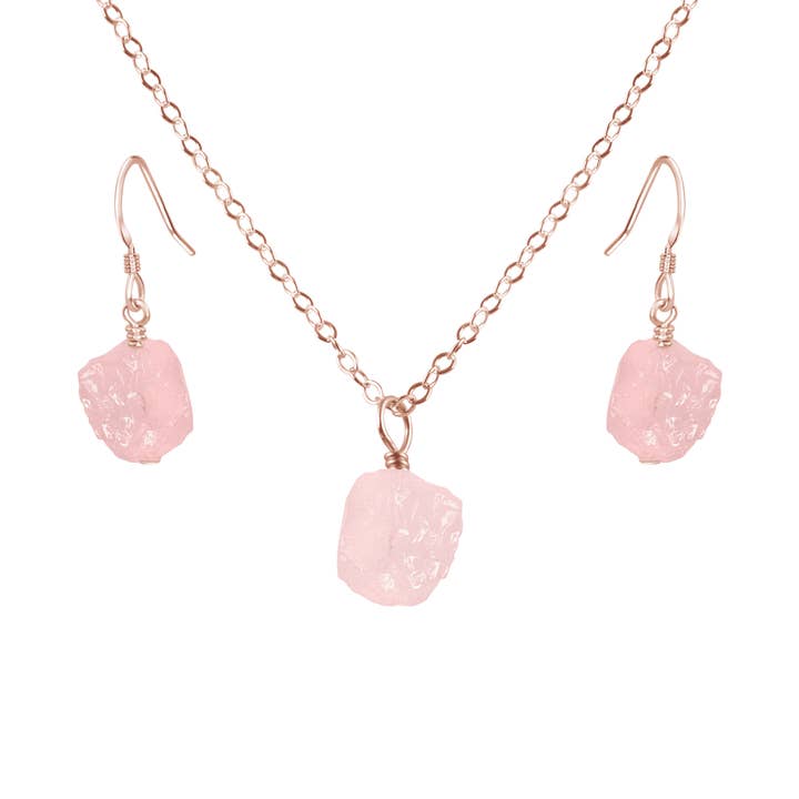 Luna Tide - Wholesale Jewellery set - Raw Rose Quartz Crystal Jewellery Set12