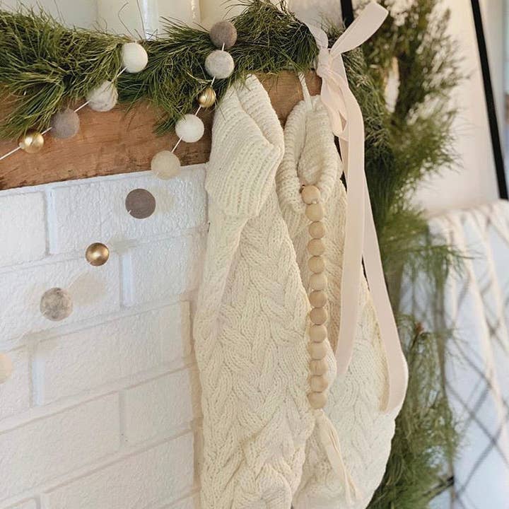 Busa Designs - Wholesale Holiday Stocking - Cream Hand-Knitted Stocking1