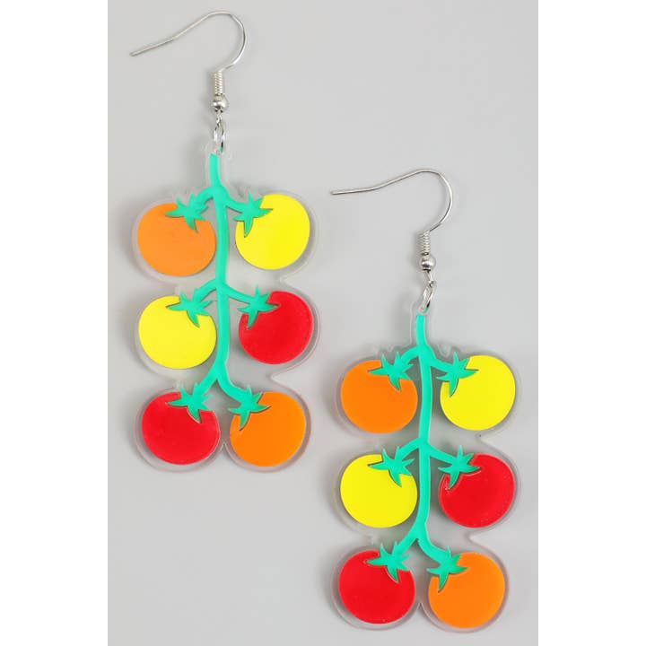 ACRYLIC MULTI TOMATO ON A VINE EARRINGS for wholesale by Girly