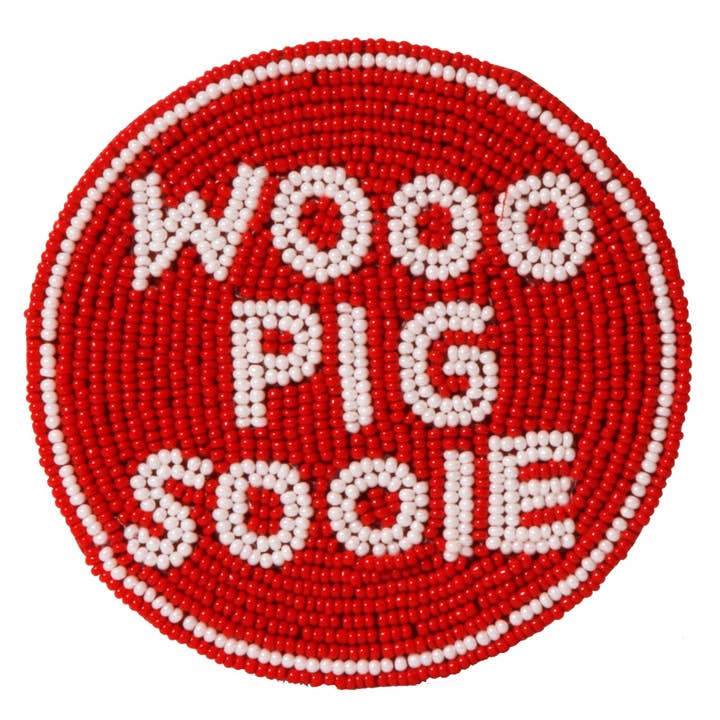 Desden - Wholesale Lapel Pin/Button - Arkansas Razorbacks Beaded Button in Crimson and White by Desden