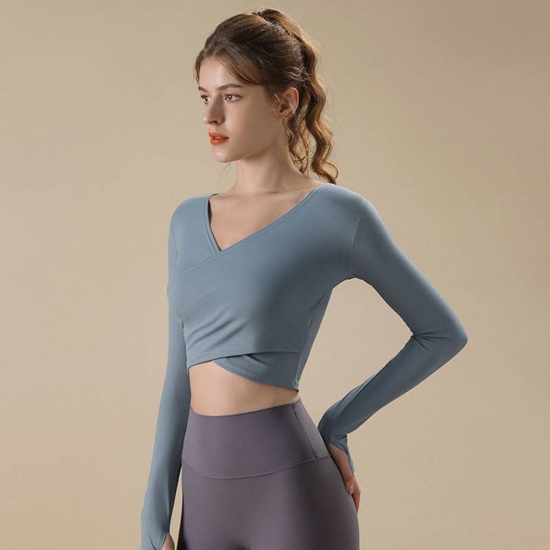 ELKLENS – wholesale Athletic top – Women′s – Lulu Cross Short Yoga Long Sleeve0