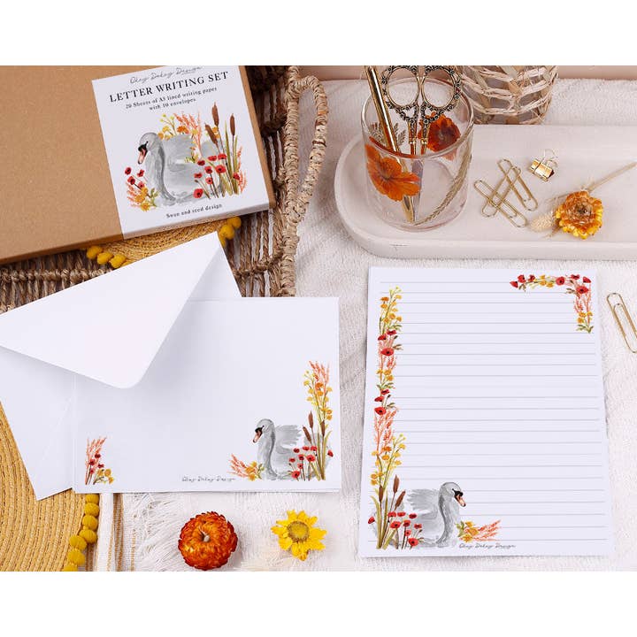 Letter Writing Paper | A5 Lined Swans Writing Paper for wholesale by Making Meadows Ltd