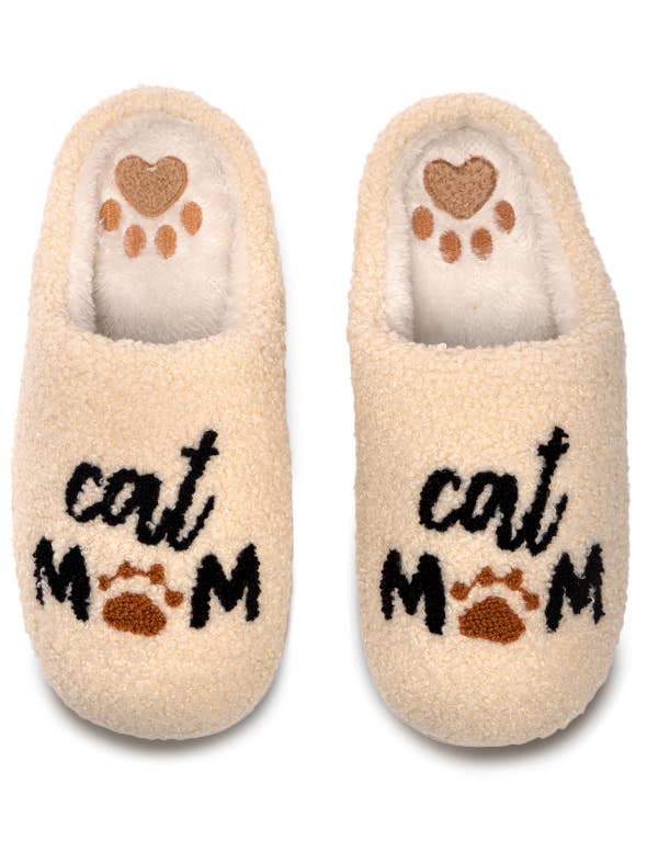 Indoor / Outdoor Slippers - "Cat Mom" - Cream for wholesale by Living Royal