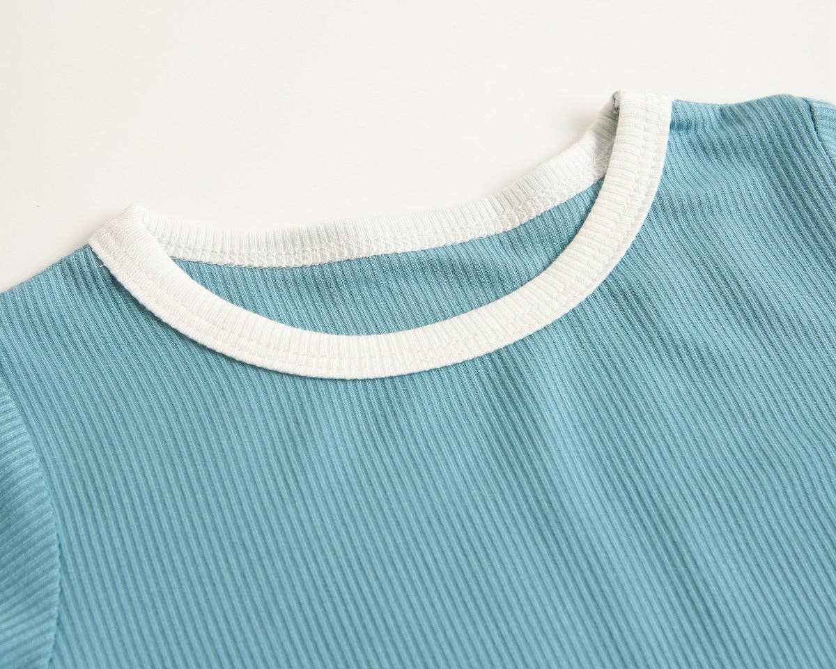 MyKids-USA® - Wholesale Top & Short Set - Baby - Baby Solid Color Neck Color Matching Design Sports Sets In Summer8