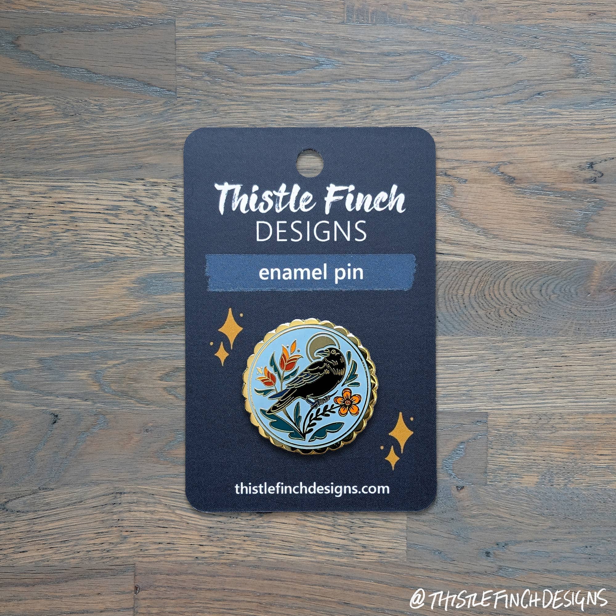 Thistle Finch Designs – wholesale Lapel pin/button – Crow Distelfink PA Dutch Hard Enamel Pin4