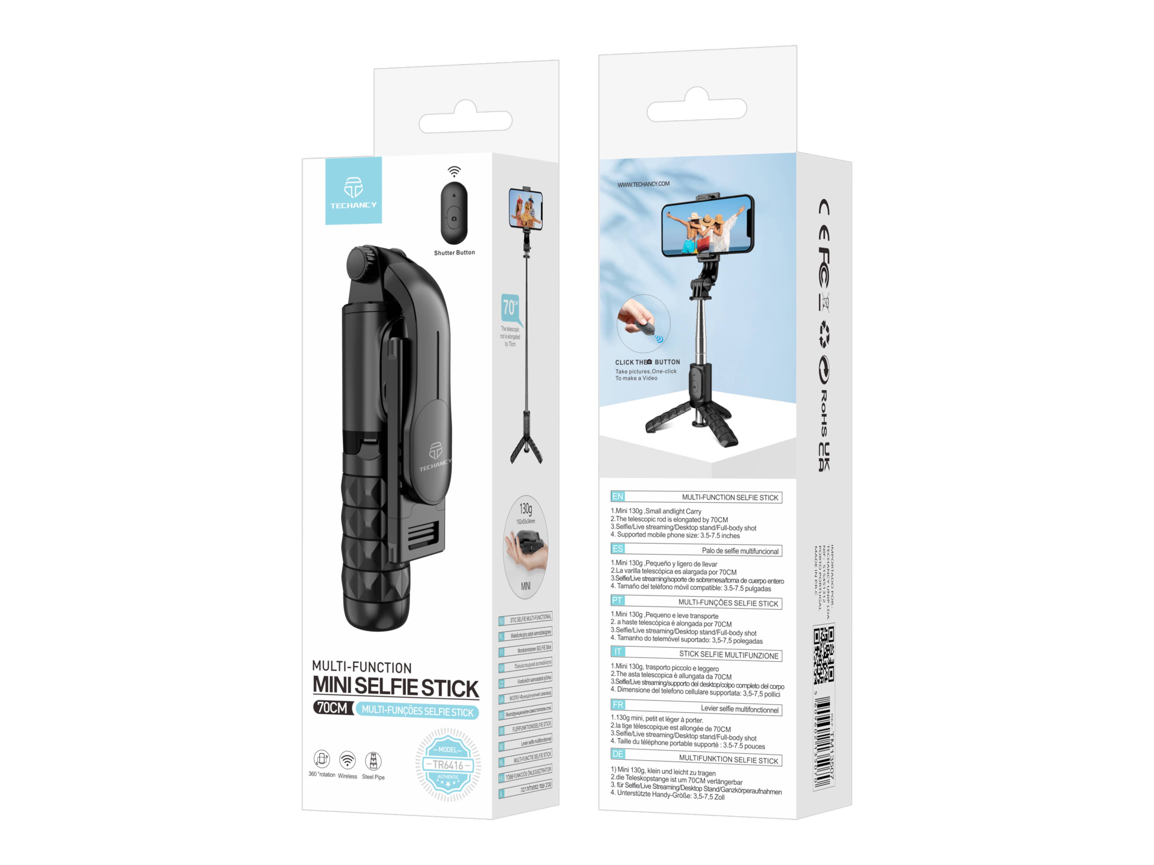 TECHANCY – Engroshandel Selfiestang – TECHANCY selfie-stick til mobiltelefon med trådløs fjernbetjening1