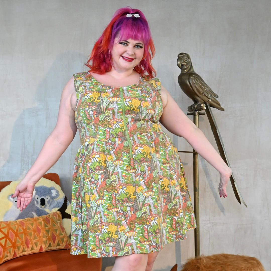 Blue Platypus - Wholesale Dress - Women's - Magic Mushrooms Zip-Front Dress in Olive8