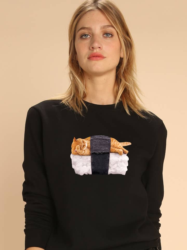 SUSHI CAT WOMEN'S BLACK SWEATSHIRT for wholesale by Wooop
