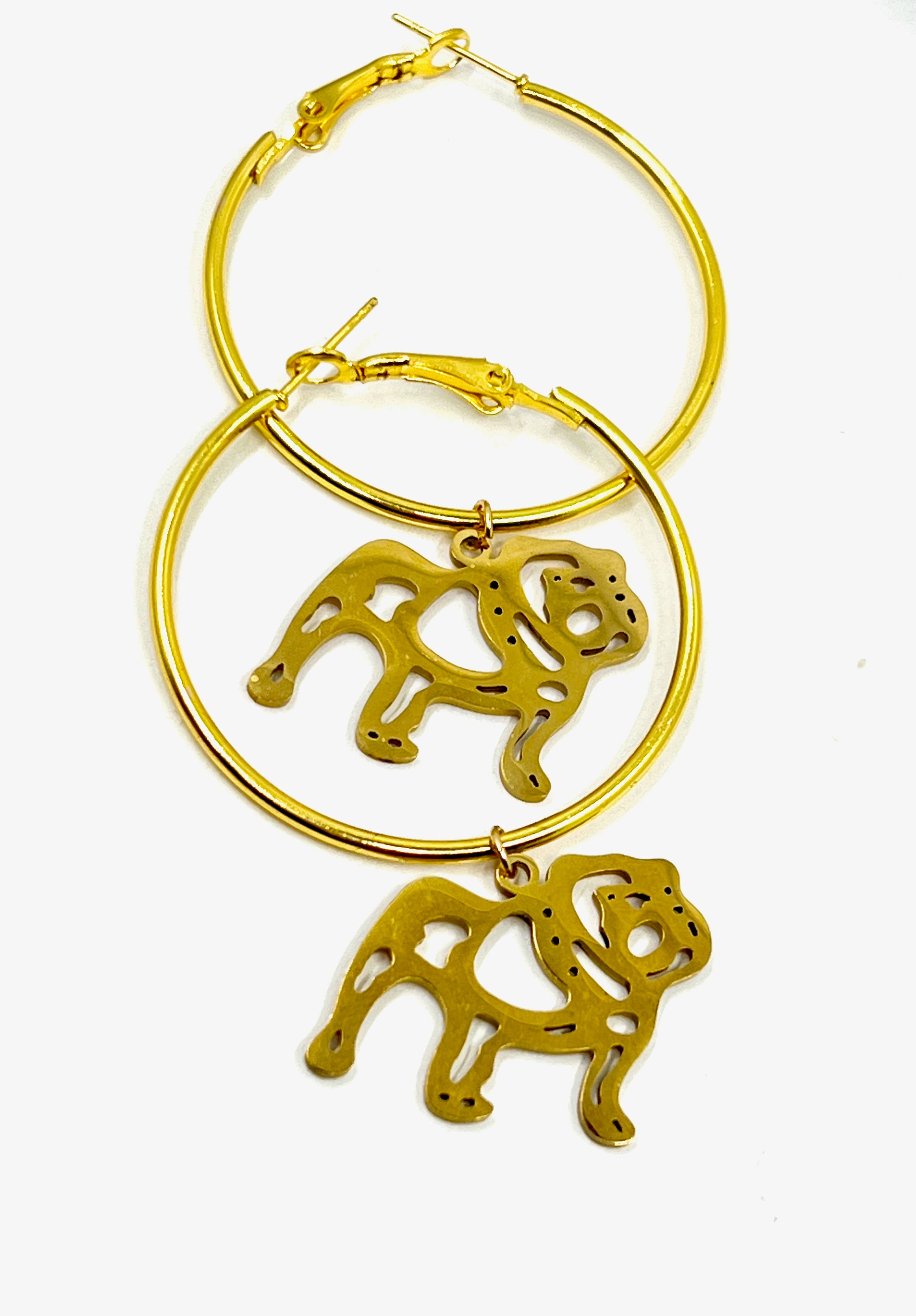 Steele Sloan Designs - Wholesale Dangle Earrings - Bulldog Earrings-Gold Hoop Bulldog GameDay Earrings0