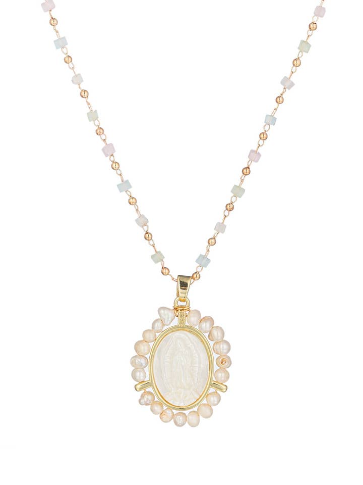 Virgin Mary Shell Pendant Necklace for wholesale by Eye Candy Los Angeles